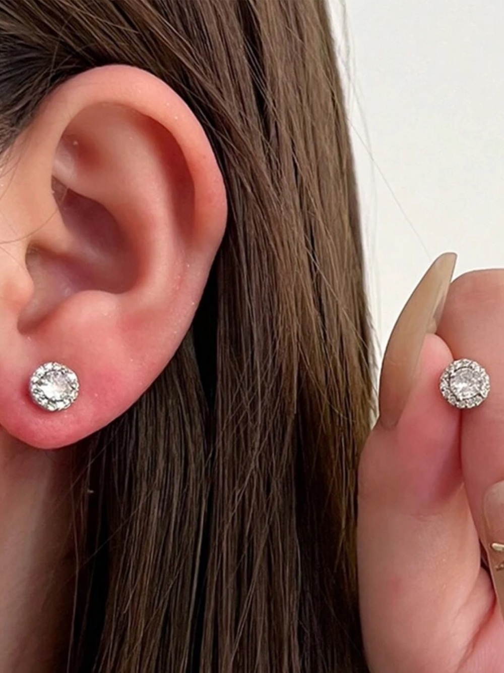 Macy's Silver Crystal Halo Stud Earrings